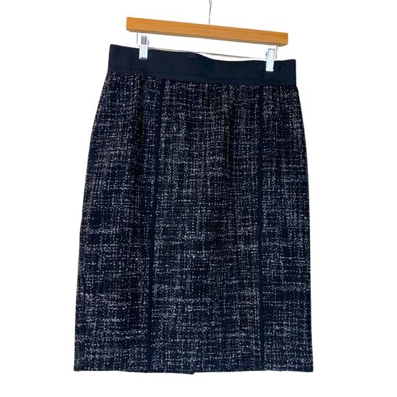Halogen Black & White Wool Blend Tweed Pencil Skirt Size Women's Classic 14P - Picture 1 of 6